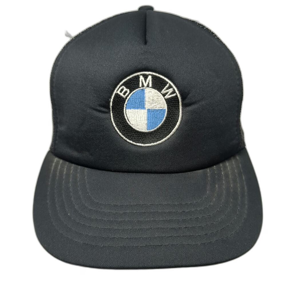 BMW Trucker Hat Black Vintage Mesh Back Foam Front Snapback Embroidered Logo